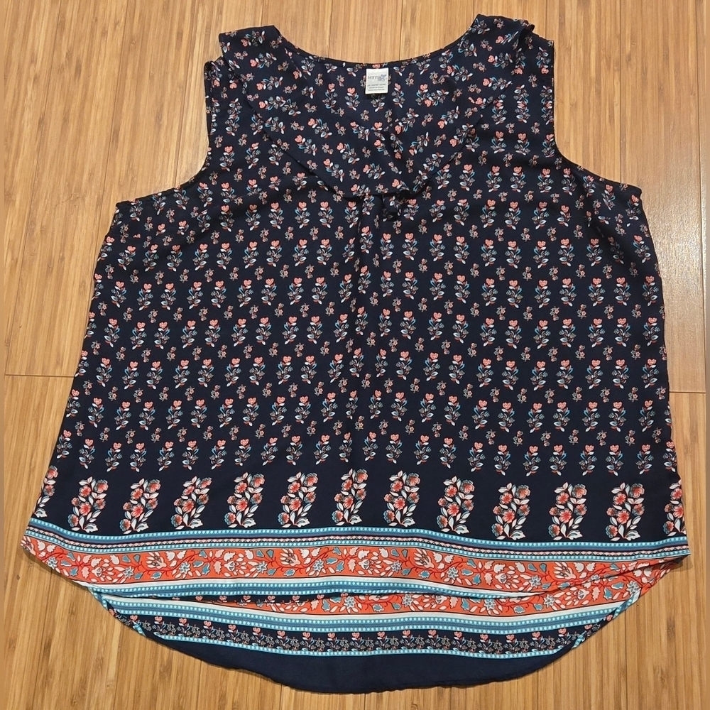 Terra & Sky Floral Sleeveless Navy Top